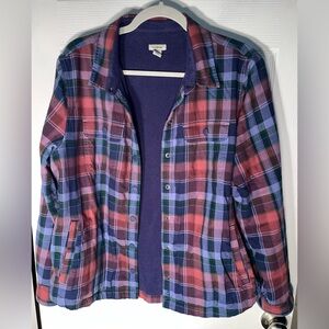 Women’s Medium Petite LL Bean Fleece Lined Plaid Shirt Shacket Flannel Snap